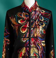 Nouvelle conception Uniforme d'arts martiaux de compétition à manches longues en imitation soie brodée