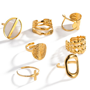 Hip Hop Metal Impermeable Joyería Acero Inoxidable 18K Chapado en Oro Cruz Círculo Abierto Anillos Ajustables Para Mujeres Hombres - Product Image 1