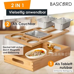 Basicbird Couchbar Wooden <b>Snack</b> <b>Tray</b> With Compartments For Beer Remote And <b>Snacks</b> Multifunctional Serving <b>Trays</b> - Product Image 3