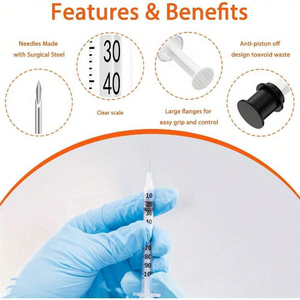 Jeringas <span class=keywords><strong>de</strong></span> <span class=keywords><strong>Insulina</strong></span> Desechables <span class=keywords><strong>de</strong></span> <span class=keywords><strong>100</strong></span> <span class=keywords><strong>Unidades</strong></span> con Aguja 31G* 8mm/4mm/6mm Veterinarias - Product Image 3