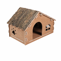 Villa para Gatos de Una Sola Capa, sin Herramientas, con Diseño de Huellas de Patas y Ventanas Recortadas, en Color Corteza de Roble Natural, 640 x 380 x 400 mm