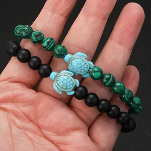 Bracelet tortue en pierre naturelle perlée breloque tortue de plage de mer 8mm oeil de tigre Turquoise lave femmes hommes perles bracelets élastiques - Product Image 5