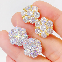 Sparkle 3MM 10 poin berlian 925 perak murni VVS Moissanite emas bulat berlian Cluster anting-anting bunga