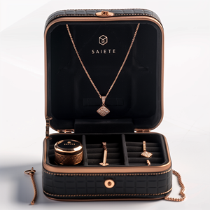 صندوق تخزين المجوهرات المحمول بالجملة مع شعار مخصص، حافظة من الجلد الصناعي للخواتم والأقراط والقلائد - Product Image 2