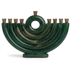 Ménorah Hanouka Moderne en Résine Verte Faite à la Main, Porte-Bougies à 9 Branches, Décoration Religieuse Juive Judaïca, Cadeau de Noël pour la Maison - Product Image 1