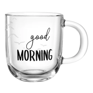 Taza de Vidrio Good Morning de 400 ml con Diseño de Pájaros para Café y Té - Product Image 1