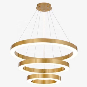 مصباح معلق دائري كبير ذهبي اللون بتصميم عصري مع إضاءة LED لغرفة الطعام وغرفة المعيشة - Product Image 5