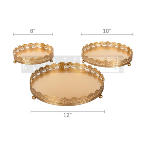 Juego de Bandejas Decorativas Multifuncionales de Metal Art Deco de Lujo Internacional Maximus, Acabado Dorado, Plato para Servir, Centro de Mesa Decorativo - Product Image 4