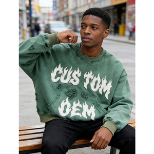 Sweat-shirt à col rond pour homme, surdimensionné, vert, de haute qualité, impression numérique, poids lourd, streetwear, 400 GSM, personnalisable OEM - Product Image 3