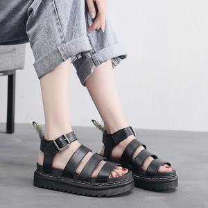 Sandales d'été pour femmes en cuir véritable, style romain à boucle, à bout ouvert, respirantes, à semelle épaisse, pour la marche - Product Image 3