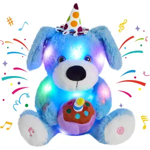 Glow Guards Alles Gute zum Geburtstag LED Electric Record Glowing Musical Hund Sitz Kuscheltier Singen Buntes Nachtlicht 12 Zoll