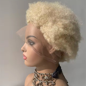 Parrucche Intrecciate DX050 in Capelli Umani, <span class=keywords><strong>Parrucca</strong></span> Africana con Trecce Box Braids, Senza Colla, Full Lace, Biondo 613, Ricci <span class=keywords><strong>Afro</strong></span> Kinky, 8-10 Pollici - Product Image 1