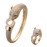 Nouvel ensemble bague et bracelet léopard en laiton plaqué or micro-diamanté, style vintage 2021, bijoux pour hommes et femmes, vente en gros, personnalisable