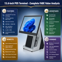 Terminal de point de vente tactile personnalisé OEM ODM 15,6 pouces, caisse enregistreuse, système de point de vente de bureau avec processeur Intel, Windows/Android, Bluetooth/Wi-Fi