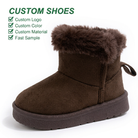 Bottes d'hiver en daim personnalisées pour enfants, bottes de neige d'extérieur marron unies chaudes et douces pour tout-petits, doublure en peluche antidérapante