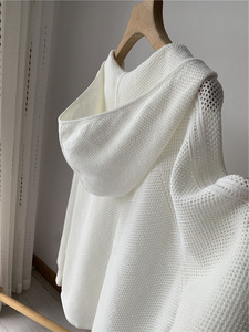 Pull en maille à manches longues ajouré de couleur unie pour femme, style sweat à capuche, tendance - Product Image 2