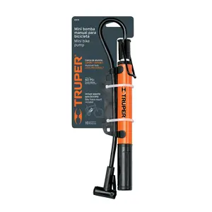 Pompe à vélo manuelle Truper Mini 60 PSI, outil de gonflage de pneus avec adaptateur de buse pour le cyclisme, construction en plastique, design portable - Product Image 5