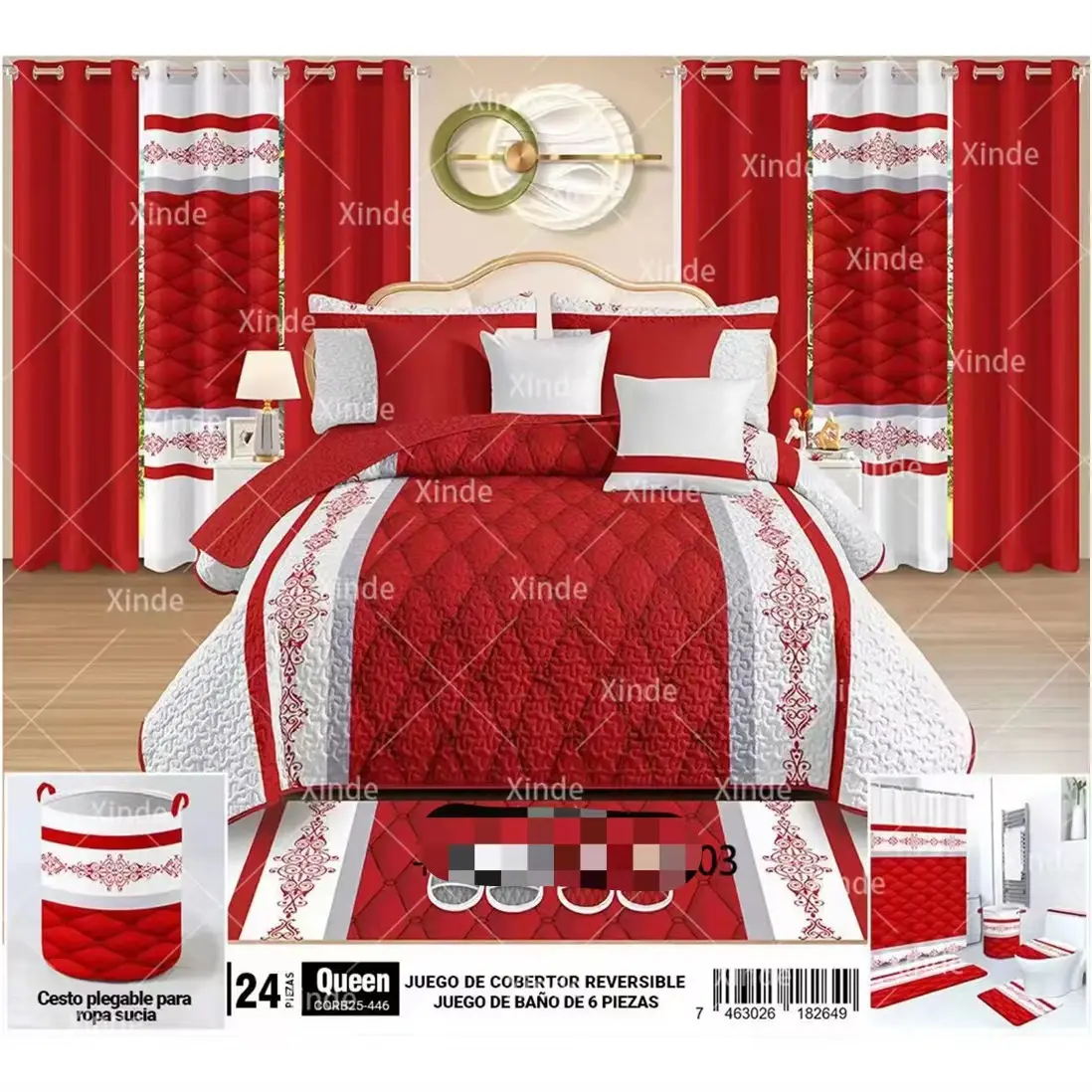 Pabrik Cina 24 buah bed cover dengan tirai grosir ukuran king cover 24 pcs dengan sesuai dengan set kamar mandi bed cover set