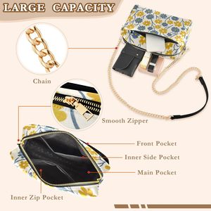 Yellow Floral Print Custom Leather <b>Crossbody</b> <b>Bag</b> for Women Chain Purse Shoulder Handbag with Chain Strap for <b>Summer</b> Beach - Product Image 5