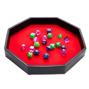 Plateau à dés imbriqués 2-en-1 avec logo personnalisé, support octogonal en cuir et plateau en velours rouge pour jeux de table et accessoires de fête - Product Image 6