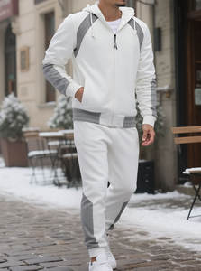 Ensemble de survêtement décontracté RUIQUWIN pour homme, respirant, grande taille, avec fermeture éclair, color block, à capuche, ample, doux, 2 pièces, pour le sport et le quotidien - Product Image 3