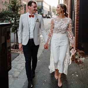 12550 # vraies photos manches longues fleurs dentelle dos nu robe de mariée <span class=keywords><strong>combinaison</strong></span> robe de mariée pour les femmes <span class=keywords><strong>avec</strong></span> balayage train - Product Image 6