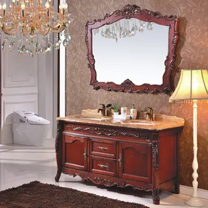 アメリカンスタイルの高級木製バスルームフロアキャビネットアンティーク無垢材の洗面化粧台