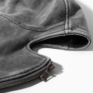 Sweat à capuche ninja avec fermeture éclair intégrale, effet délavé vintage, motifs et options de couleurs personnalisés pour hommes - Product Image 5