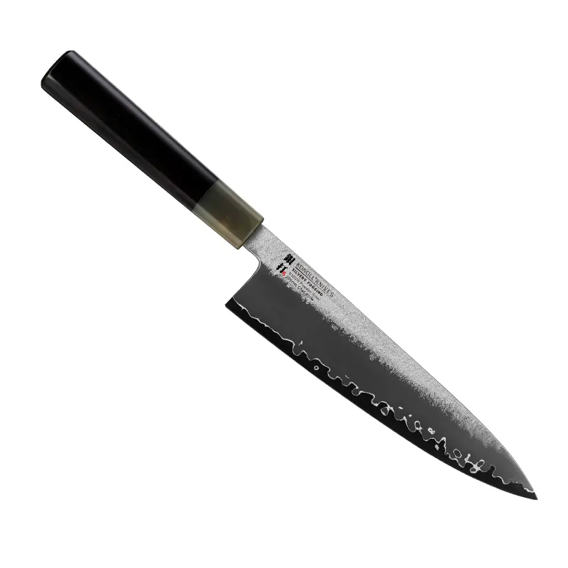 Кованый серебристый нож 200 мм для шеф-повара японский S35VN Порошковая сталь 8 дюймов ручной работы кованый кухонный нож с ручкой из рога буйвола и черного дерева