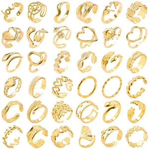 2023 Cheap Multiple Options Rings Non Tarnish Stainless Steel Open Rings Gold Plated Adjustable Rings For Women