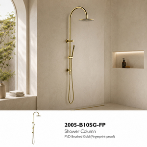 Colonne <span class=keywords><strong>de</strong></span> <span class=keywords><strong>douche</strong></span> coulissante en or brossé PVD anti-traces <span class=keywords><strong>de</strong></span> doigts, avec douchette à main multi-modes et pommeau <span class=keywords><strong>de</strong></span> <span class=keywords><strong>douche</strong></span> pluie rond à bras courbé - Product Image 1
