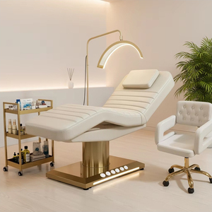 Cama de Beleza Elétrica Curva para Faciais, Dourada em Aço Inoxidável, com 3 Motores para Salão, Spa, Cílios e Massagens - Product Image 1