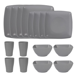 16pcs Unbreakable Plastic Square Dinnerware Sets Kitchen Wheat Straw Style Service 4 for Home Outdoor Promotional Tableware