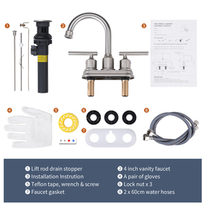 America Style UPC Ceramic Cartridge Bathroom Faucet Dual Handle 4 Inch Centerset Basin Sink Faucet with Lift-rod Pop Drain - Product Image 6