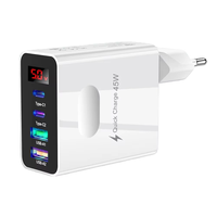 Adaptateur secteur portable OEM 45W USB-C 4 ports à charge rapide pour téléphone portable et ordinateur portable, compatible PD 3.0, avec LED, pour voyages (US, EU, UK)