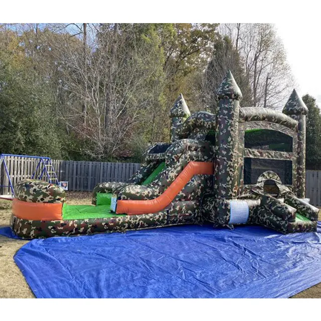 Camouflage themed Camo Wet or Dry Combo Inflatable Bounce water Slide outdoor for sale