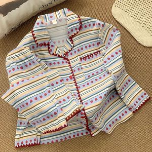 Pigiama <span class=keywords><strong>da</strong></span> donna a maniche lunghe a righe con fragole, taglie forti, per primavera autunno, con elastico in vita, abbigliamento <span class=keywords><strong>da</strong></span> <span class=keywords><strong>casa</strong></span> - Product Image 2