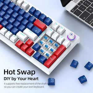 LEAVEN H96 Perilla de volumen de 3 modos Cable USB tipo C con cable Inalámbrico BT Intercambio en caliente RGB Gamer Gaming Teclado mecánico - Product Image 2