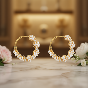 Boucles d'oreilles créoles Mikimoto en or avec perles d'eau douce et diamants, motif floral, luxe, pour femme, à porter au quotidien - Product Image 2