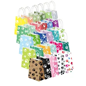 Puppy Dog Paw Print Treat Bags with Paper Twist Handles for Party Favor bag