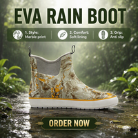 Chaussures en néoprène imperméables pour hommes avec logo personnalisé, imprimé marbré, semelle en caoutchouc antidérapante, bottes de pluie à la cheville pour la marche en plein air et le sport