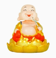 9.2*10.2cm mignon Lotus bouddhiste moine solaire Maitreya bouddha secouant la tête poupée voiture à bascule solaire alimenté bouddha riant