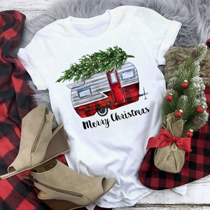 2025 la personalizzazione della fabbrica di alta qualità nuovi modelli più venduti per festeggiare il Natale venduti a basso prezzo t-shirt da <span class=keywords><strong>donna</strong></span> O-collar - Product Image 5