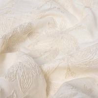 Nouveau style de tissu brodé en corde de lotus, tissu en lin doux brodé, dentelle de fleur de lotus brodée pour robe de femme
