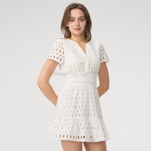 Robes pour femmes en vente chaude, robes décontractées d'été, tissu en coton maillé, robe élégante personnalisée à la mode, mini robe pour femmes - Product Image 3