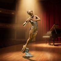 Sculpture de danseuse flûteuse en bronze personnalisée - Art musical en mouvement flottant, statue en bronze