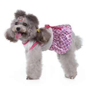 الأميرة حورية البحر مصغرة فستان زفاف فاخر للقطط والكلاب وردي القوس عقدة البوليستر طباعة ملابس الحيوانات الأليفة لموسم الخريف عيد الحب القط - Product Image 5