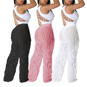 2023 Fall Winter Wavy Grain <strong>Pleated</strong> <strong>Trousers</strong> <strong>Women</strong> High Waist Transparent Straight <strong>Pleated</strong> Wide Leg Pants <strong>Women</strong> - Product Image 2