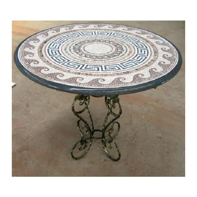 Dessus de table en marbre de mosaïque ronde de carreaux de médaillon