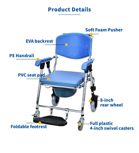 Silla de Ducha Plegable Ligera de <span class=keywords><strong>Aluminio</strong></span> con Reposapiés y Ruedas para Personas Mayores, Capacidad de 125 kg, Acabado con Recubrimiento en Polvo - Product Image 3